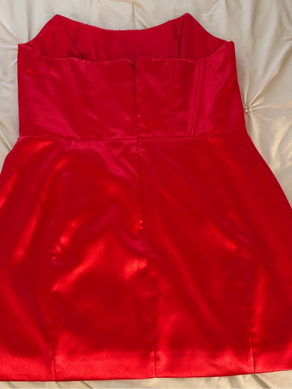 Red Satin-like Strapless Bustier Mini Dress - Picture 4 of 5
